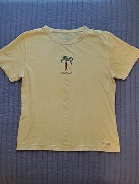 Life Is Good Pale Yellow Palm Tree Graphic Tee